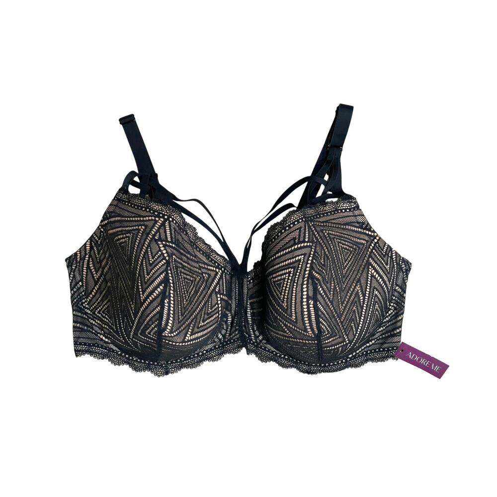 NWT Adore Me Sexy Lace Underwire Bra Size 46DDD Black Nude Lace Strappy NEW